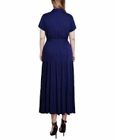Ny Collection Petite Short Sleeve Midi Twill Dress