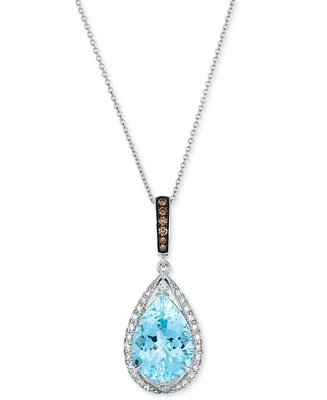 Le Vian Sea Blue Aquamarine (5 ct. t.w.) & Diamond (1/3 ct. t.w.) Pear Halo Adjustable 20" Pendant Necklace in 14k White Gold