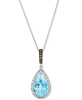 Le Vian Sea Blue Aquamarine (5 ct. t.w.) & Diamond (1/3 ct. t.w.) Pear Halo Adjustable 20" Pendant Necklace in 14k White Gold