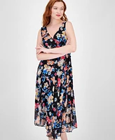 Connected Women's Floral Chiffon Asymmetric Midi Dress