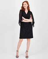 Connected Women's Glitter-Knit Flare-Sleeve O-Ring Dress