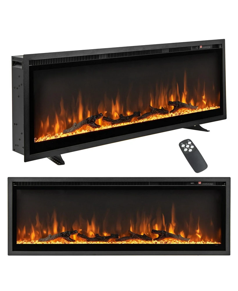 Sugift 50 Inches Electric Fireplace in-Wall Recessed with Remote Control and Adjustable Color and Brightness