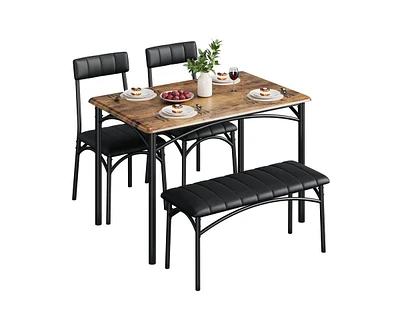 gaomon Dining Table Set for 5 Kitchen with 2 Upholstered Chairs and Bench 4 Pcs Rectangular Small Space Apartment Studio