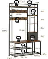 gaomon Shoe Bench With Storage, 5 In 1 Coat Rack Set, Entryway Wood Look Accent Large Shoe Rack Bench