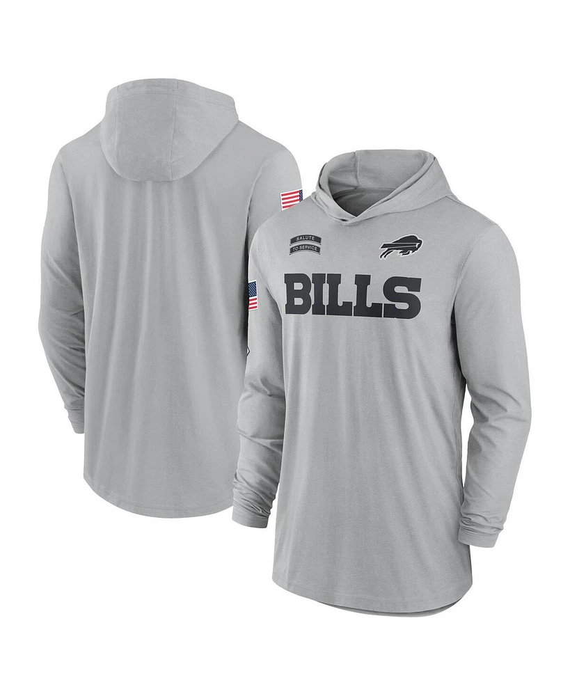 Nike Men's Gray Buffalo Bills 2024 Salute to Service Lightweight Performance Long Sleeve Hooded T-Shirt