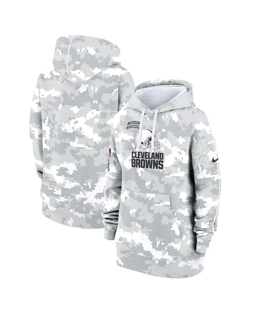 Nike Women's Arctic Camo Cleveland Browns 2024 Salute to Service Club Fleece Oversized Pullover Hoodie