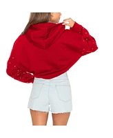 Gameday Couture Women's Cardinal Arkansas Razorbacks Can't Lose Rhinestone Cropped Pullover Hoodie