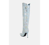 Sharmin Checkered Sequin Knee High Boots
