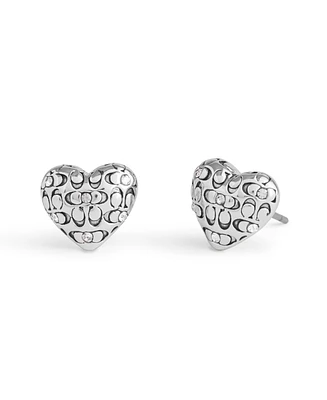 Coach Faux Stone Signature Quilted Heart Stud Earrings