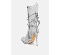 London Rag Dacia Rhinestones Strap Satin Calf Boots