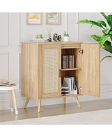 gaomon Sideboard Kitchen Storage Cabinet, Kitchen Coffee Bar Cabinet, Rattan Decorated Doors, Accent Cabinet