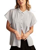 Lucky Brand Women's Cotton Pleated Peter-Pan-Collar Blouse