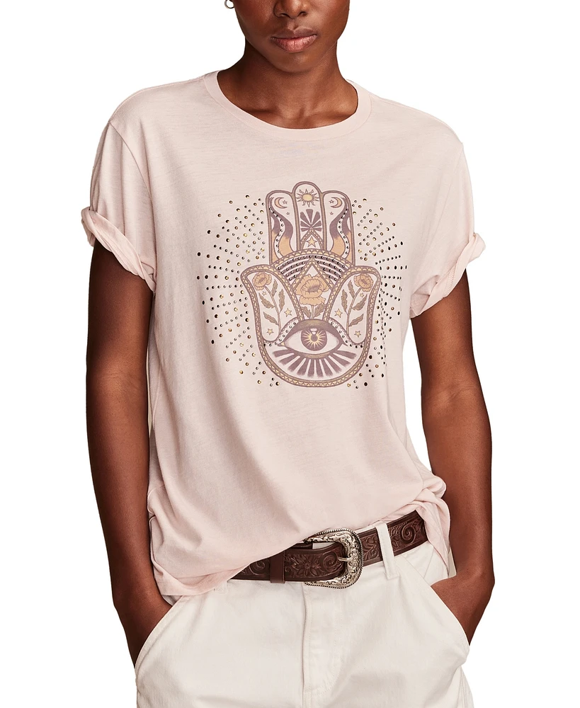 Lucky Brand Women's Studded Hamsa Hand Boyfriend T-Shirt