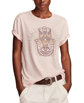 Lucky Brand Women's Studded Hamsa Hand Boyfriend T-Shirt