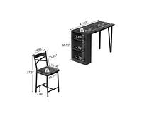 gaomon Bar Table and Chairs Set of 2, 3 Piece Counter Height Dining Table Set with 3-Layer Shelves and 2 Upholstered Chairs