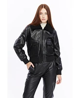 Furniq Uk Women's Leather Bomber Jacket