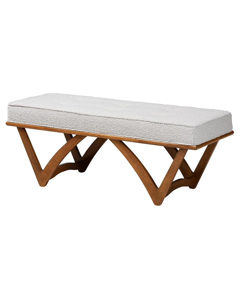 Baxton Studio Chenoa Japandi Light Grey Boucle Fabric and Walnut Brown Finished Wood Bench