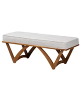 Baxton Studio Chenoa Japandi Light Grey Boucle Fabric and Walnut Brown Finished Wood Bench