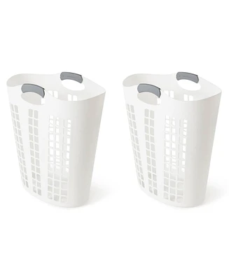 Gracious Living Easy Carry Flex 87 L Plastic Laundry Hamper, White (2 Pack)