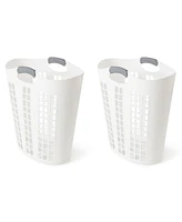 Gracious Living Easy Carry Flex 87 L Plastic Laundry Hamper, White (2 Pack)