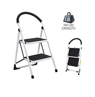 Slickblue Portable Anti-Slip 2-Step Ladder Lightweight Steel Stool for Easy Access