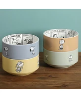 Peanuts Snoopy Bonbon Bites 4 Piece 5.5" Decorated Stoneware Ceramic Stackable Bowl Set