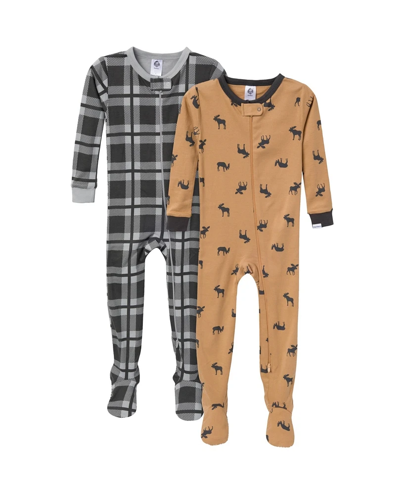 Gerber Toddler Boys Snug Fit Footed Pajamas, 2-Pack, Moose