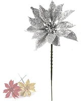 Floral Home 48 Sparkling Glitter Poinsettia Picks - 5-Inch - Festive Holiday Decor,