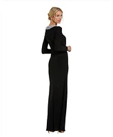 Mac Duggal Women's Jersey Long Sleeve Fitted Gown With Beaded Neck