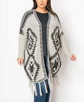 Coin 1804 Plus Tribal Cardigan Sweater with Fringe