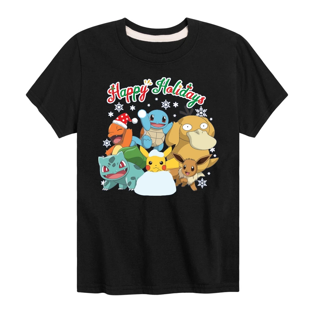 Hybrid Big Boys Pokemon Happy Holidays Graphic Tee