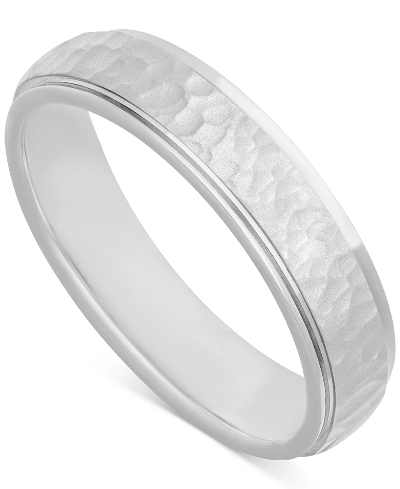 Men's Hammered Finish Step Edge Wedding Band Sterling Silver