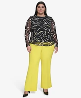 Dkny Plus Printed Mesh Long-Sleeve Top