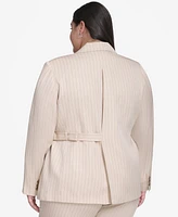 Dkny Plus Pinstriped One-Button Blazer