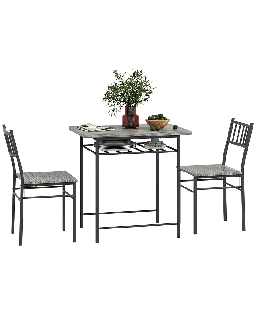 Homcom 3-Piece Small Dining Table Set with Built-in Storage Rack,