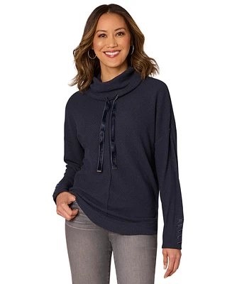 Democracy Petite Cowl-Neck Long-Sleeve Top