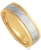 Men's Diagonal Texture Two-Tone Wedding Band Sterling Silver & 18k Gold-Plate