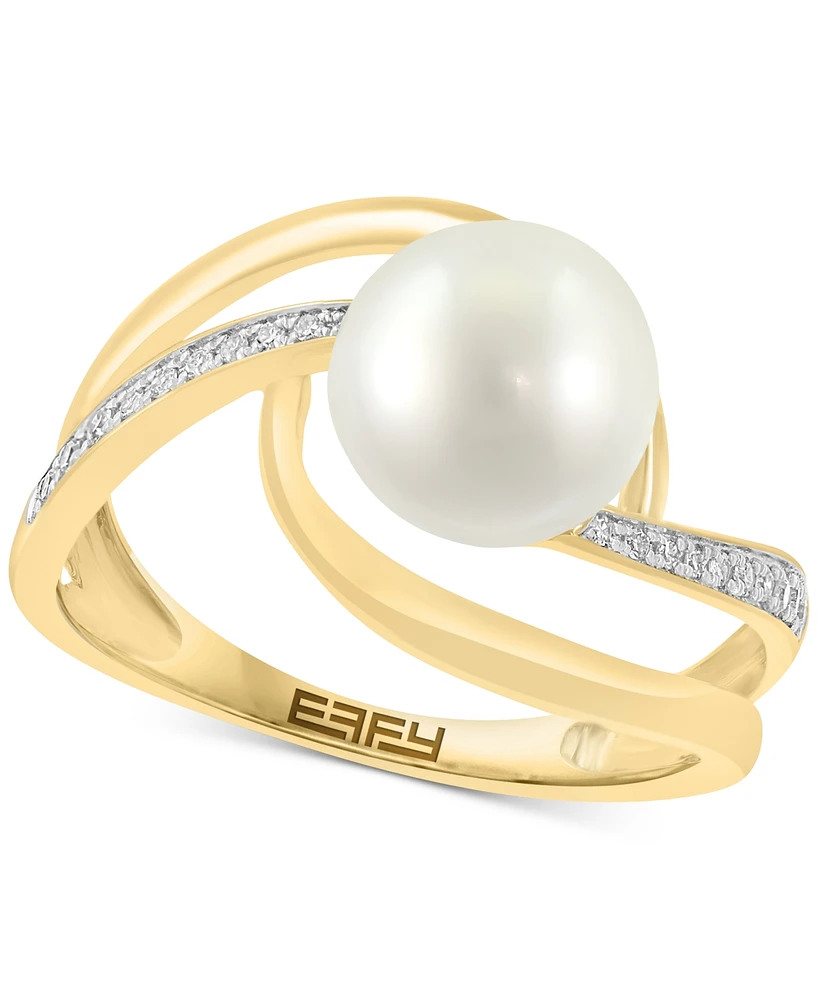 Effy Cultured Freshwater Pearl (8mm) & Diamond (1/10 ct. t.w.) Openwork Swirl Statement Ring in 14k Gold