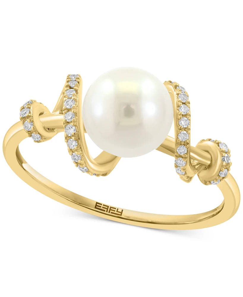 Effy Cultured Freshwater Pearl (7mm) & Diamond (1/10 ct. t.w.) Spiral Statement Ring in 14k Gold