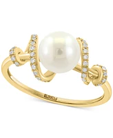 Effy Cultured Freshwater Pearl (7mm) & Diamond (1/10 ct. t.w.) Spiral Statement Ring in 14k Gold