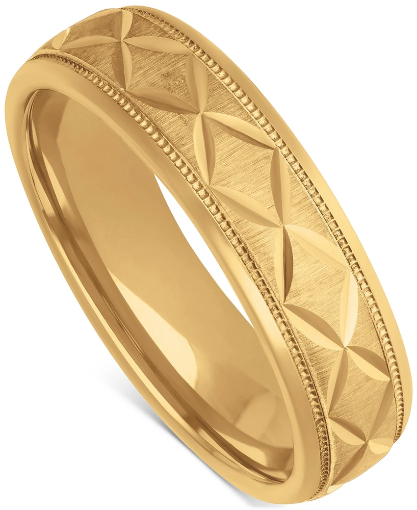 Men's Geometric Texture Milgrain Bead Wedding Band 18k Gold-Plated Sterling Silver