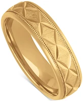 Men's Geometric Texture Milgrain Bead Wedding Band 18k Gold-Plated Sterling Silver