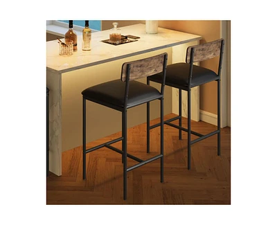 gaomon Bar Stools Set of 2, Kitchen Bar Stools with Footrest, 25.5 Inches Upholstered Bar Chairs with Back