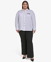 Karl Lagerfeld Paris Plus Cotton Poplin Motif Button-Up Shirt, Exclusively at Macy's