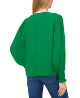 CeCe Women's Long-Sleeve Smocked-Cuff V-Neck Blouse