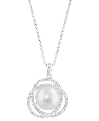 Effy Cultured Freshwater Pearl (9mm) & Diamond (1/3 ct. t.w.) Swirl Knot 18" Pendant Necklace in 14k White Gold