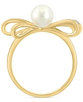 Effy Cultured Freshwater Pearl (6mm) & Diamond (1/6 ct. t.w.) Bow Ring in 14k Gold