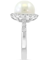 Effy Cultured Freshwater Pearl (10mm) & Diamond (5/8 ct. t.w.) Halo Ring in 14k White Gold