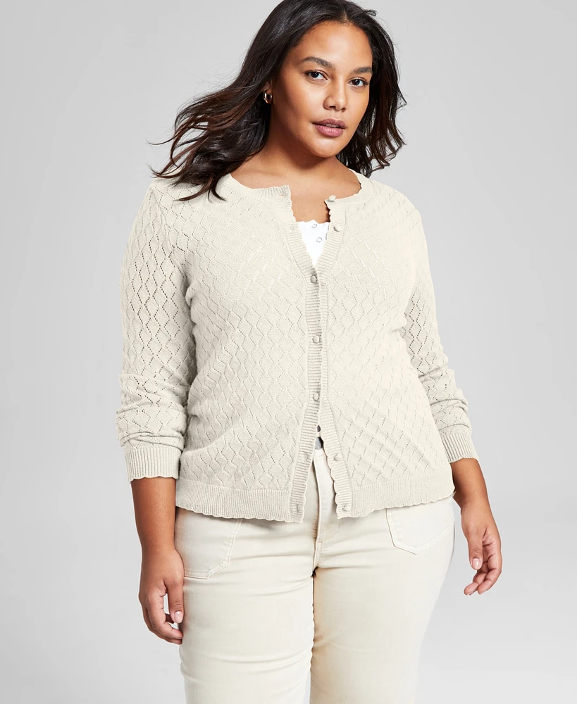 And Now This Trendy Plus Long-Sleeve Pointelle-Knit Cardigan, Exclusively at Macy's