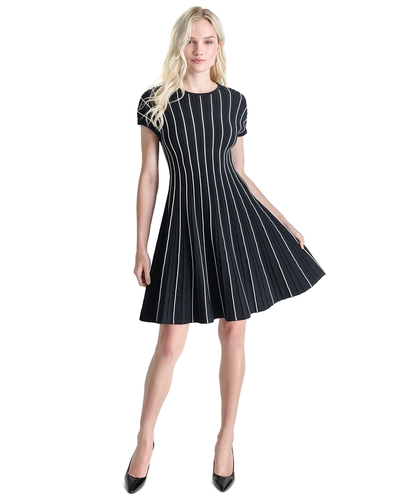 Dkny Women's Contrast-Piped Jewel-Neck Fit & Flare Dress